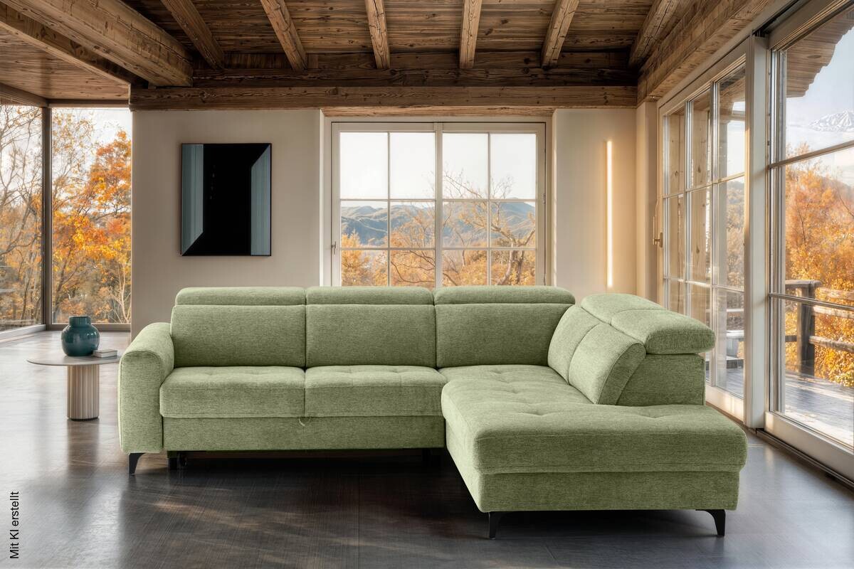 Ecksofa mit Bettfunktion hellgrün Flachgewebe B/H/T: ca. 258x96x221 cm