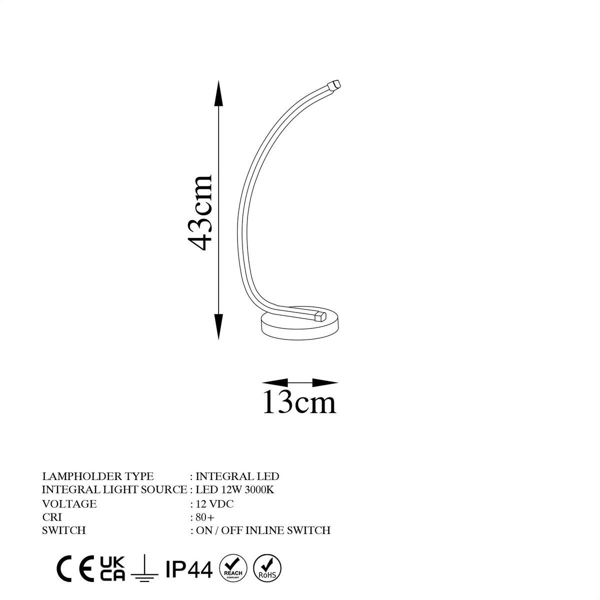 Opviq LED-Tischleuchte schwarz B/H/T: ca. 18x43x13 cm