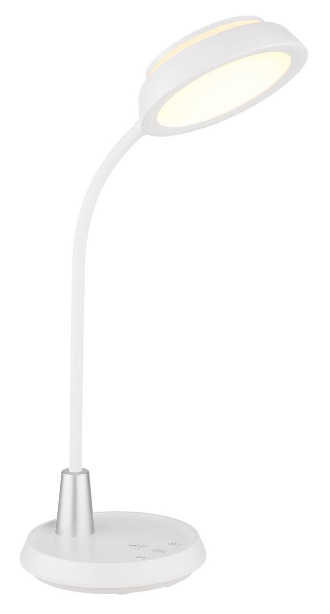 GLOBO Tischleuchte silber weiß Opal Kunststoff Silikon PVC B/H/L: ca. 17,2x44,8x30,6 cm 1 Brennstellen