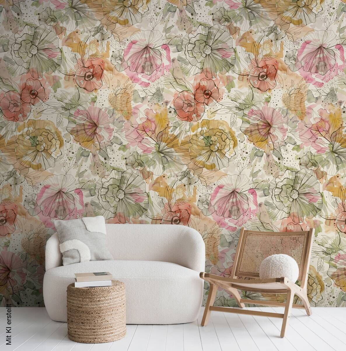 Livingwalls Fototapete Floral orange beige pink B/L: ca. 280x159 cm