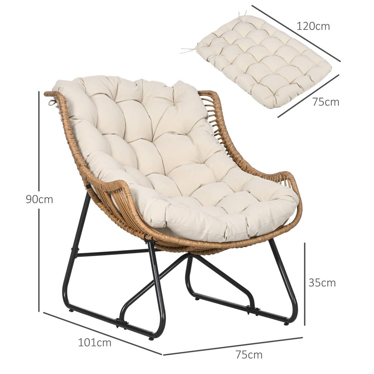 Outsunny Gartensessel khaki Stahl B/H/L: ca. 75x90x101 cm