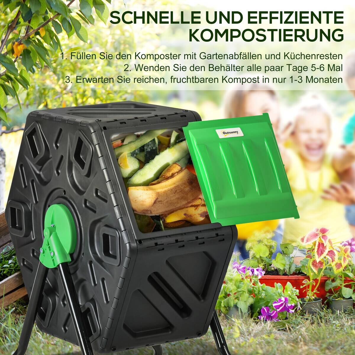 Outsunny Komposter schwarz B/H/L: ca. 49x77x60 cm