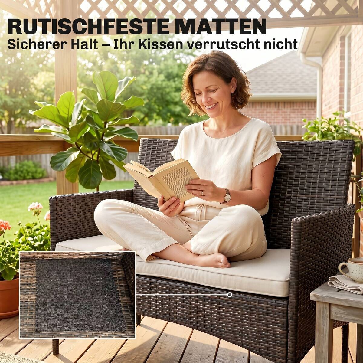 Outsunny Gartensofa khaki Rattan B/H/L: ca. 63x85x115 cm