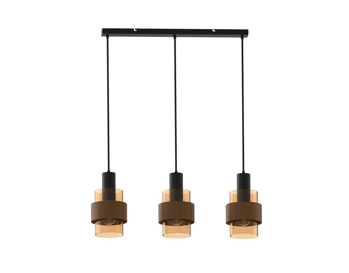 POCOline Pendelleuchte Romy amber bronze schwarz Metall Glas B/H/L: ca. 16x150x65 cm E27 3 Brennstellen