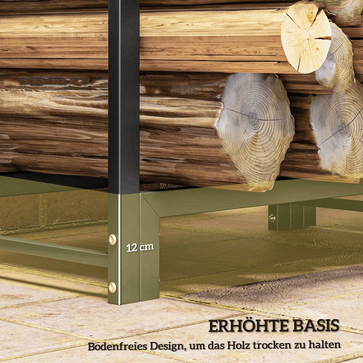 Outsunny Kaminholzregal schwarz B/H/L: ca. 32x115x123 cm