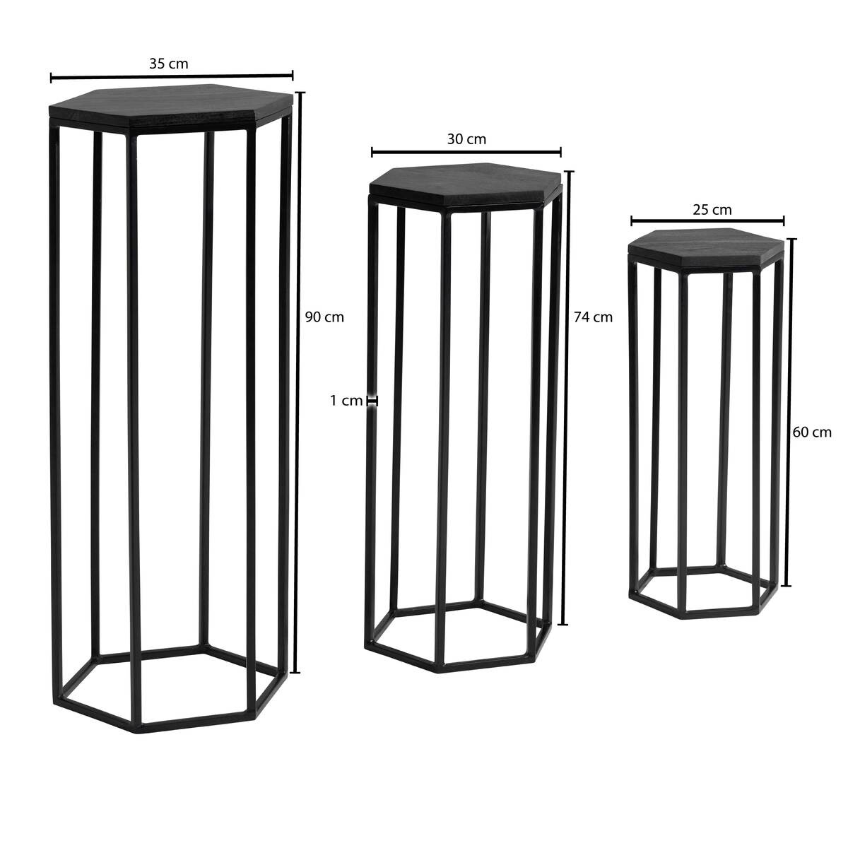Beistelltisch 3er.-Set. schwarz B/H/T: ca. 35x90x35 cm