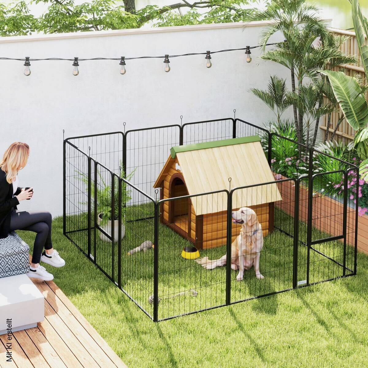 PawHut Welpenauslauf schwarz Stahl B/H/L: ca. 204x100x204 cm