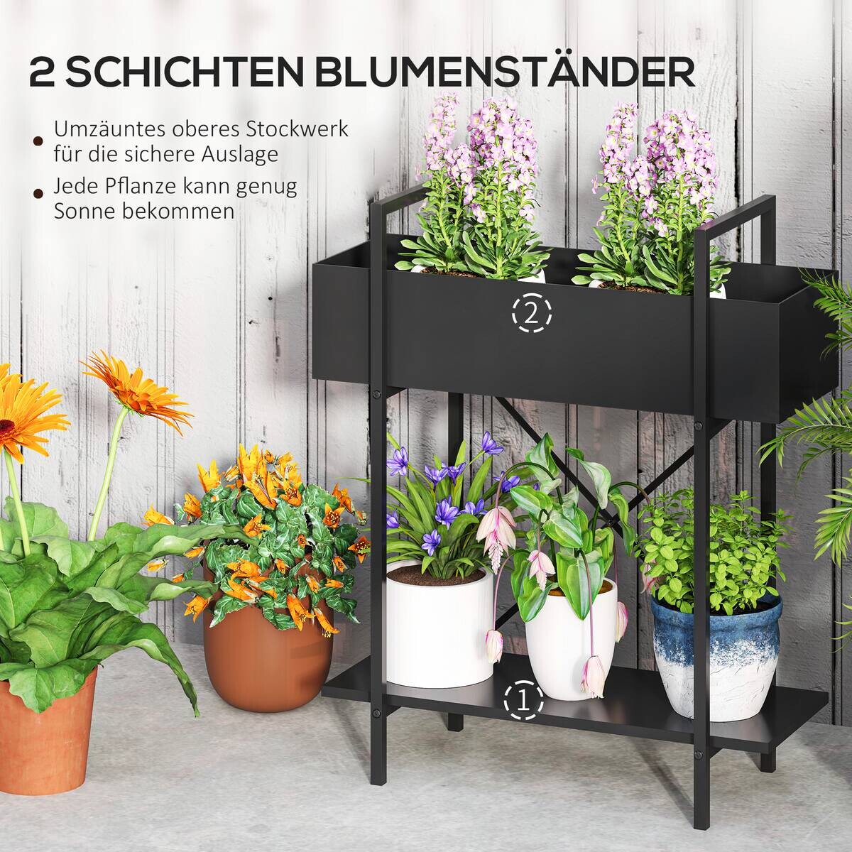 Outsunny Pflanzenständer schwarz Metall B/H/L: ca. 25x70x60 cm