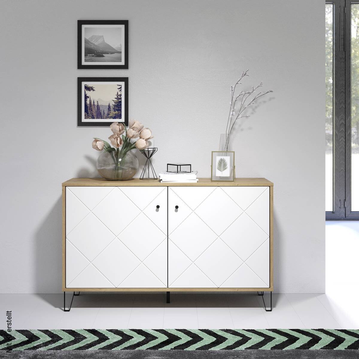 Kommode Touch Eiche Artisan Nachbildung weiß matt B/H/T: ca. 123x76x40 cm