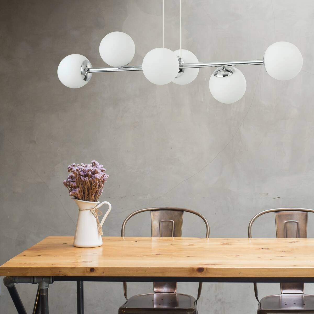 Lamkur Hängeleuchte Maddie Chrom Glas Stahl B/H/L: ca. 111x40x96 cm E14 6 Brennstellen