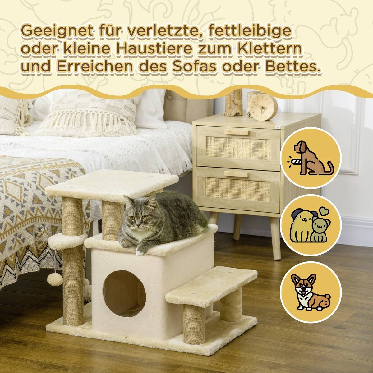 PawHut Katzentreppe m. Schlafhöhle beige Edelstahl B/H/L: ca. 40x60x66 cm