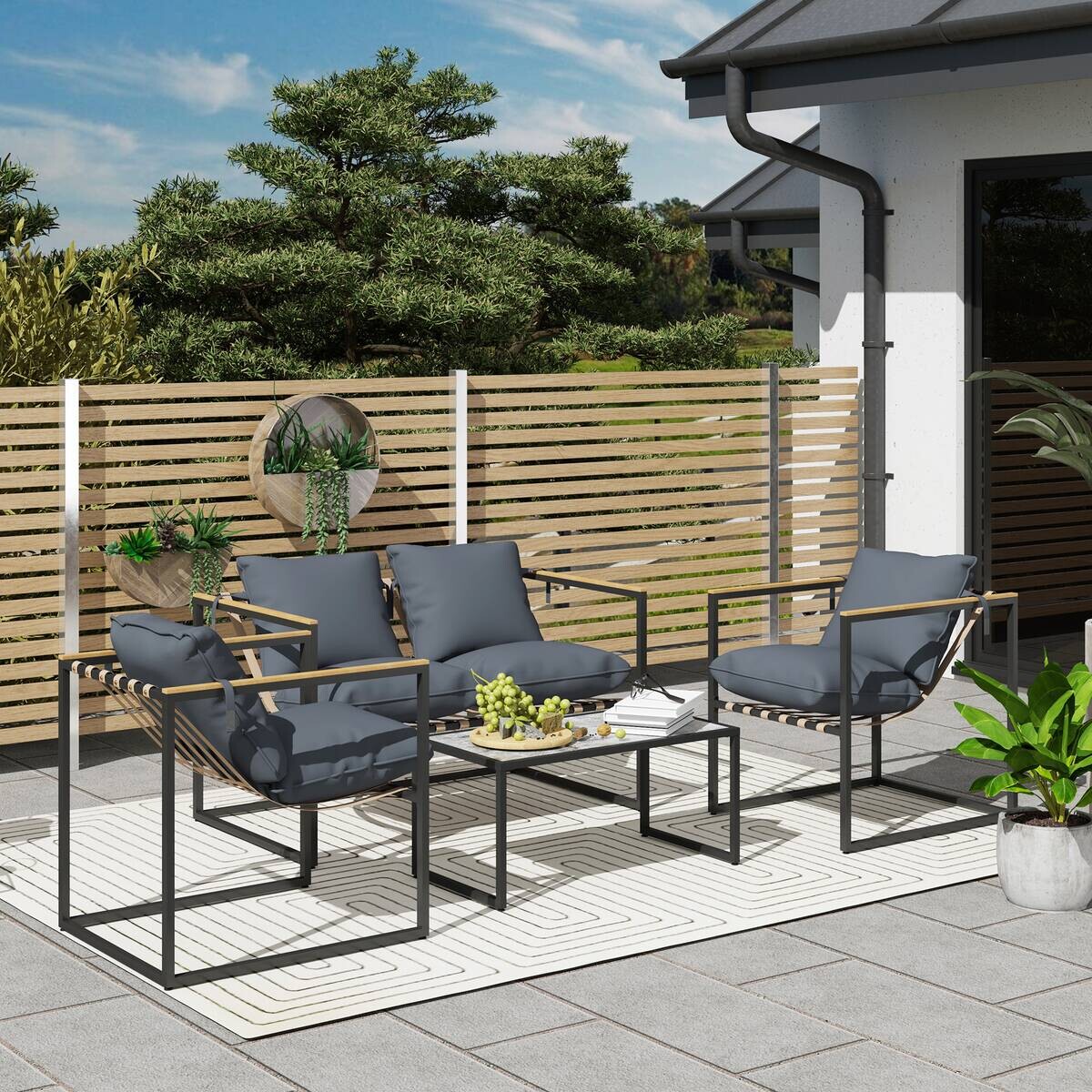Outsunny Gartenmöbel-Set grau Polyester B/H/L: ca. 70x67x114 cm