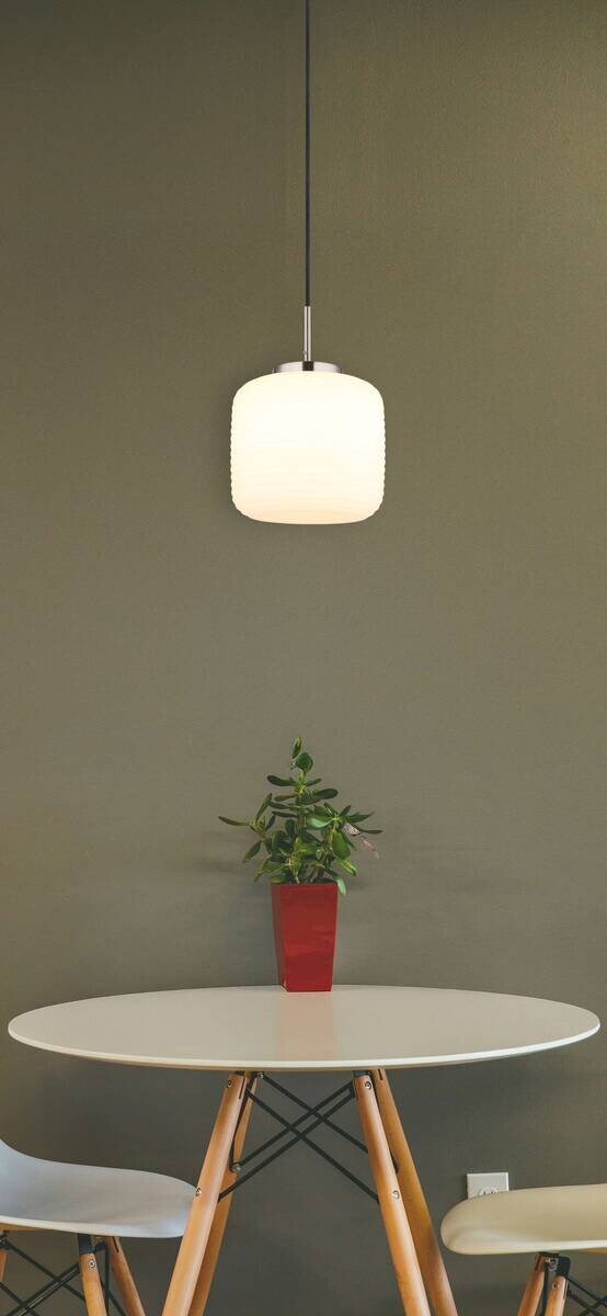 GLOBO Pendelleuchte nickel matt schwarz Opal Metall Glas H/D: ca. 130x24 cm 1.0 Brennstellen