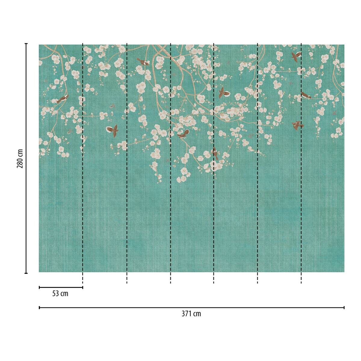 Livingwalls Fototapete Blütenzweig blau beige creme B/L: ca. 280x371 cm