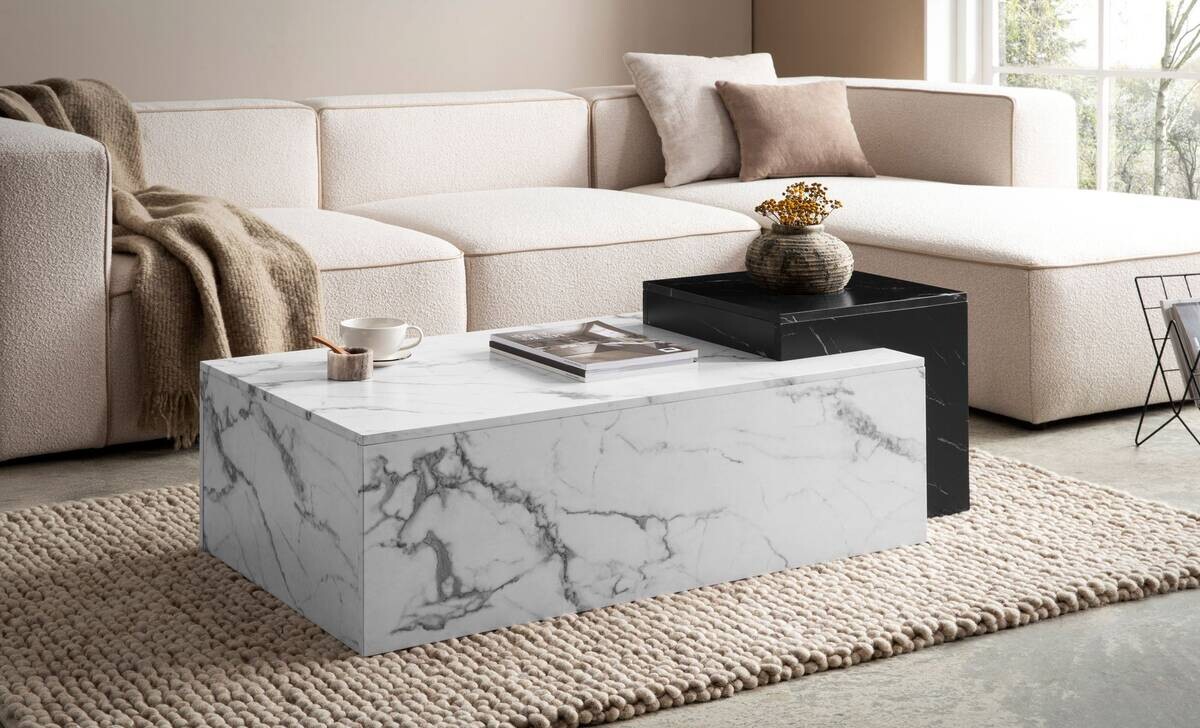 Wohnling Couchtisch weiß Marmor schwarz B/H/T: ca. 120x40x60 cm