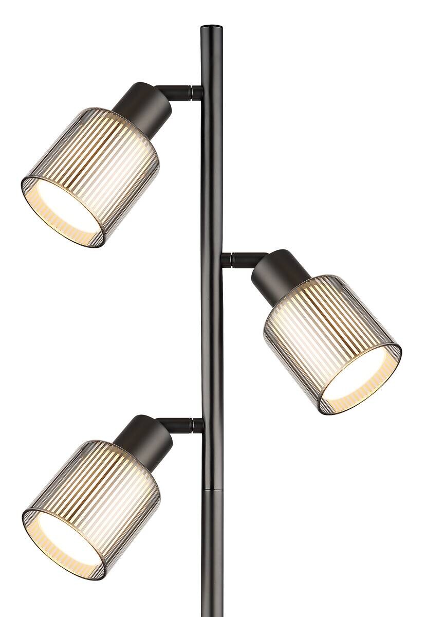 GLOBO Stehlampe Chrom schwarz Glas Metall B/H/L: ca. 14,5x30,5x30,5 cm 3 Brennstellen