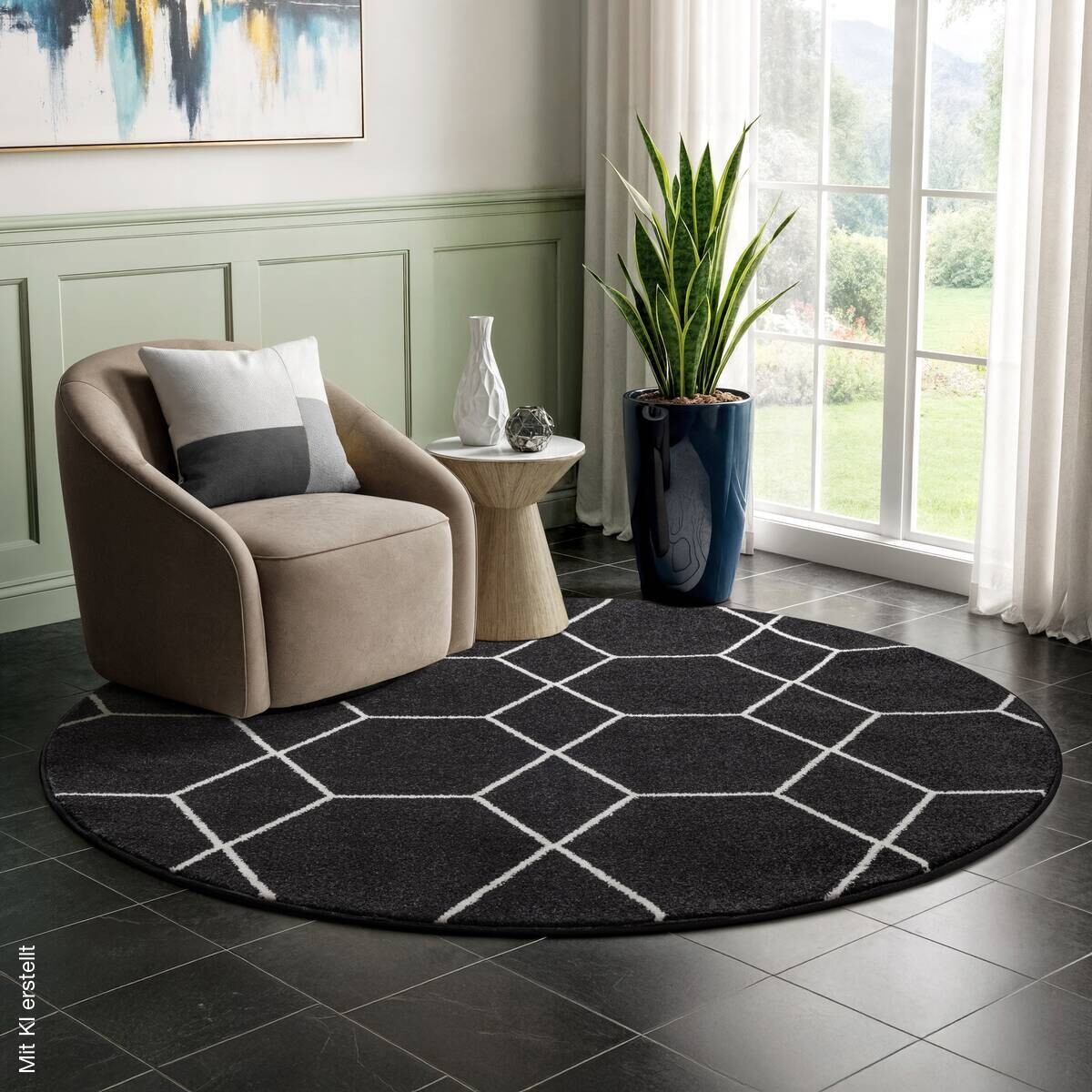 Sanat Teppich Trellis schwarz D: ca. 120 cm