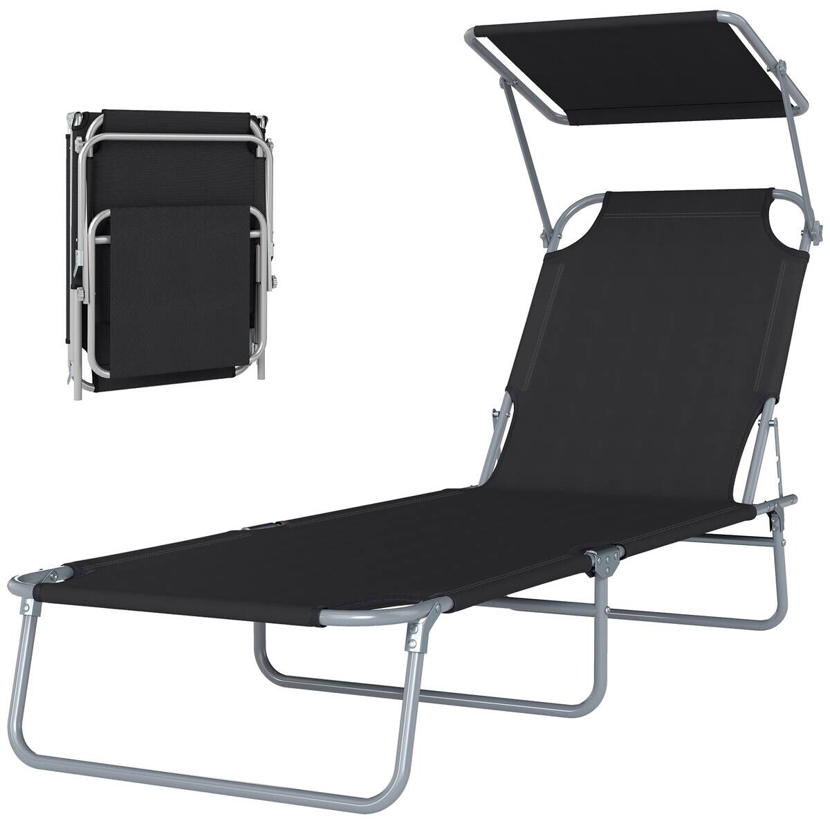 Outsunny Gartenliege schwarz Metall B/H/L: ca. 58x27x187 cm