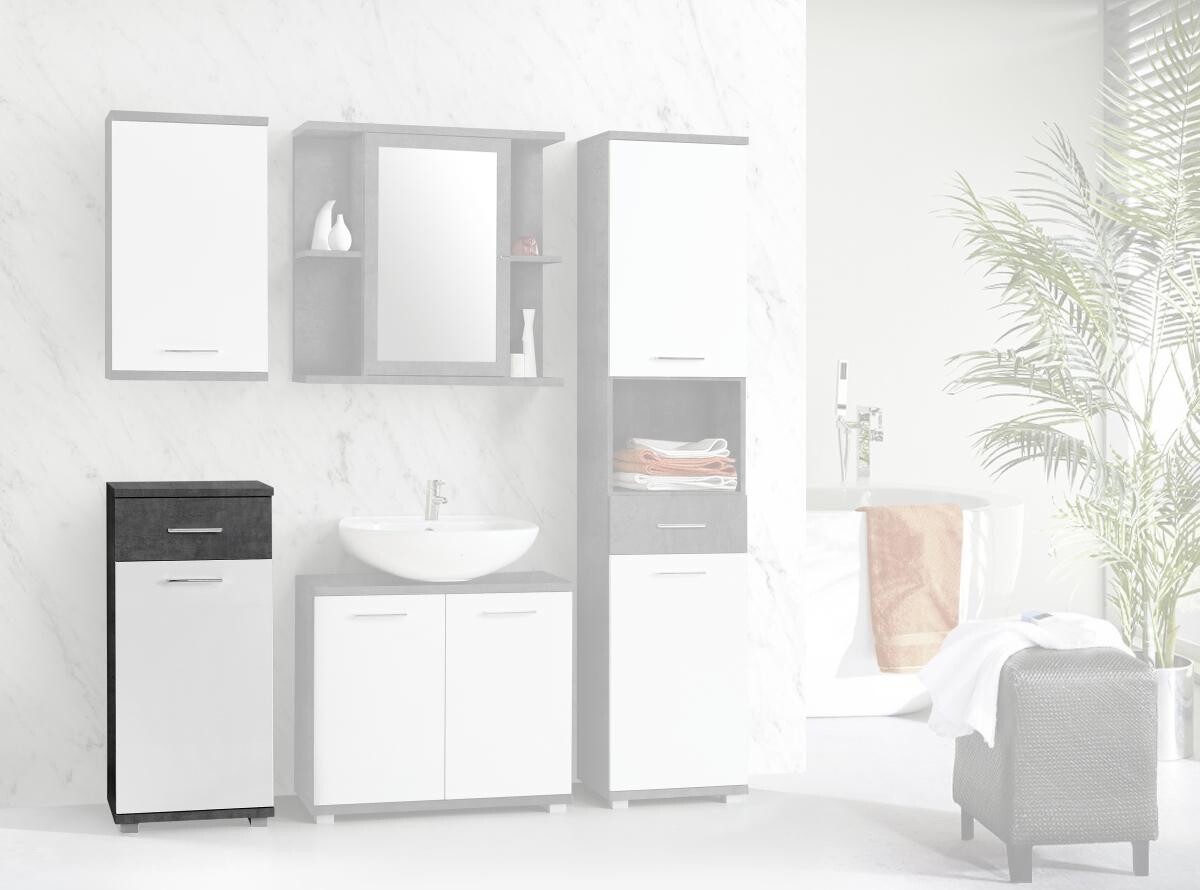 Badkommode Beton dunkel Optik weiß Hochglanz B/H/T: ca. 40,2x87,6x28,9 cm