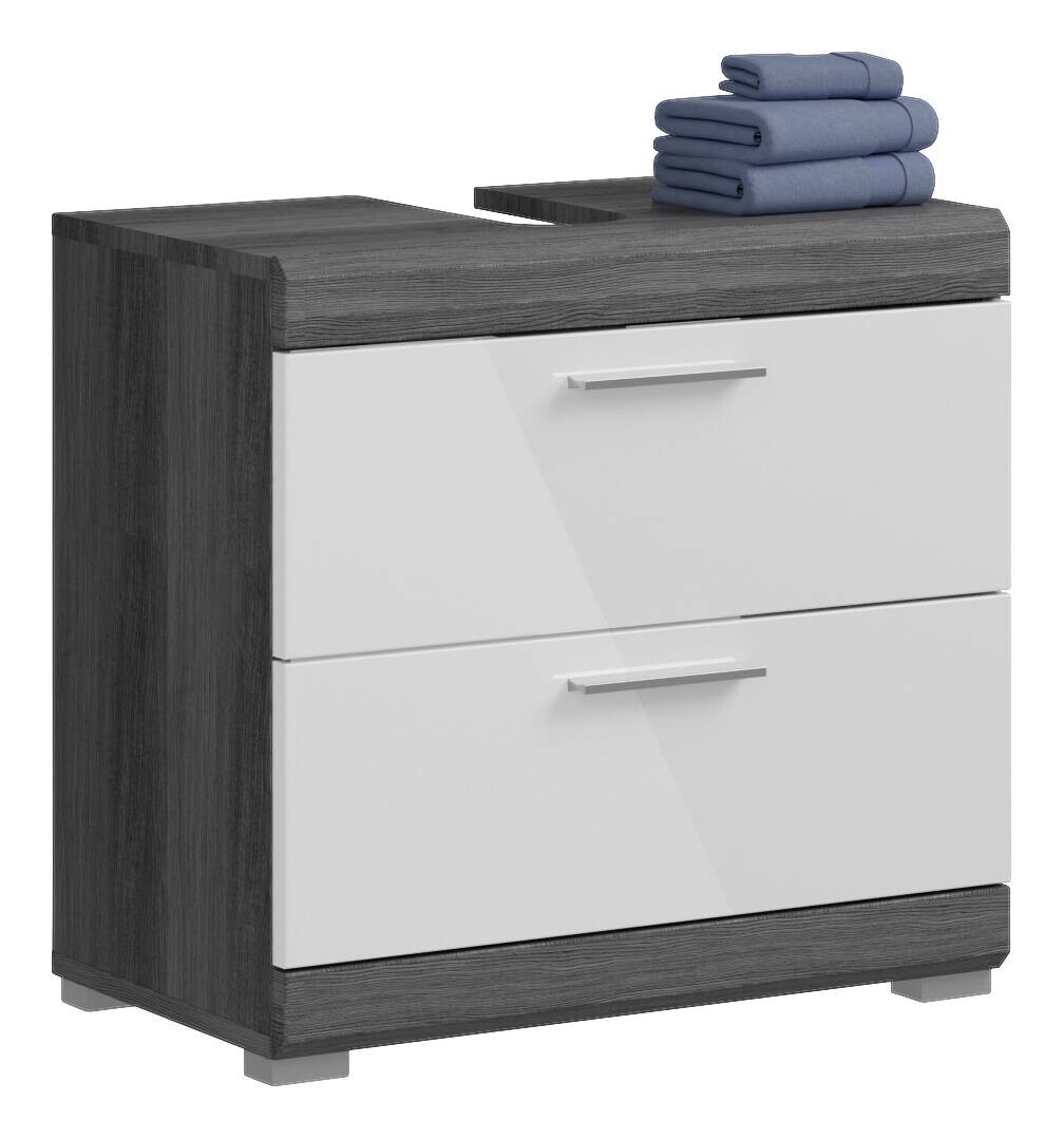 Waschbeckenunterschrank Scout Rauchsilber Nachbildung weiß Hochglanz B/H/T: ca. 60x56x34 cm
