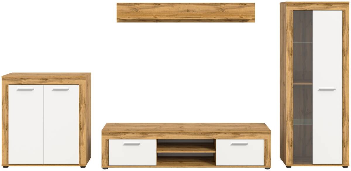 Wohnwand Jam Eiche Wotan Nachbildung weiß B/H/T: ca. 330x159x35 cm