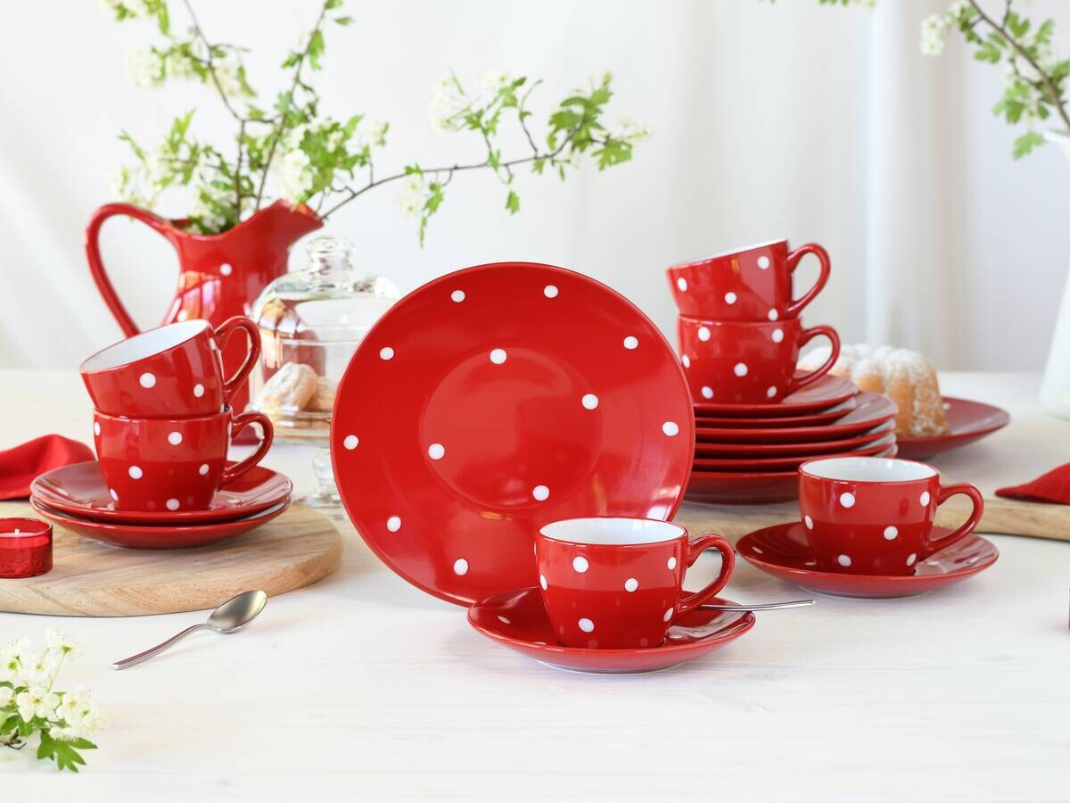CreaTable Kaffeeservice Polka Dots weiß Steinzeug 18 tlg.