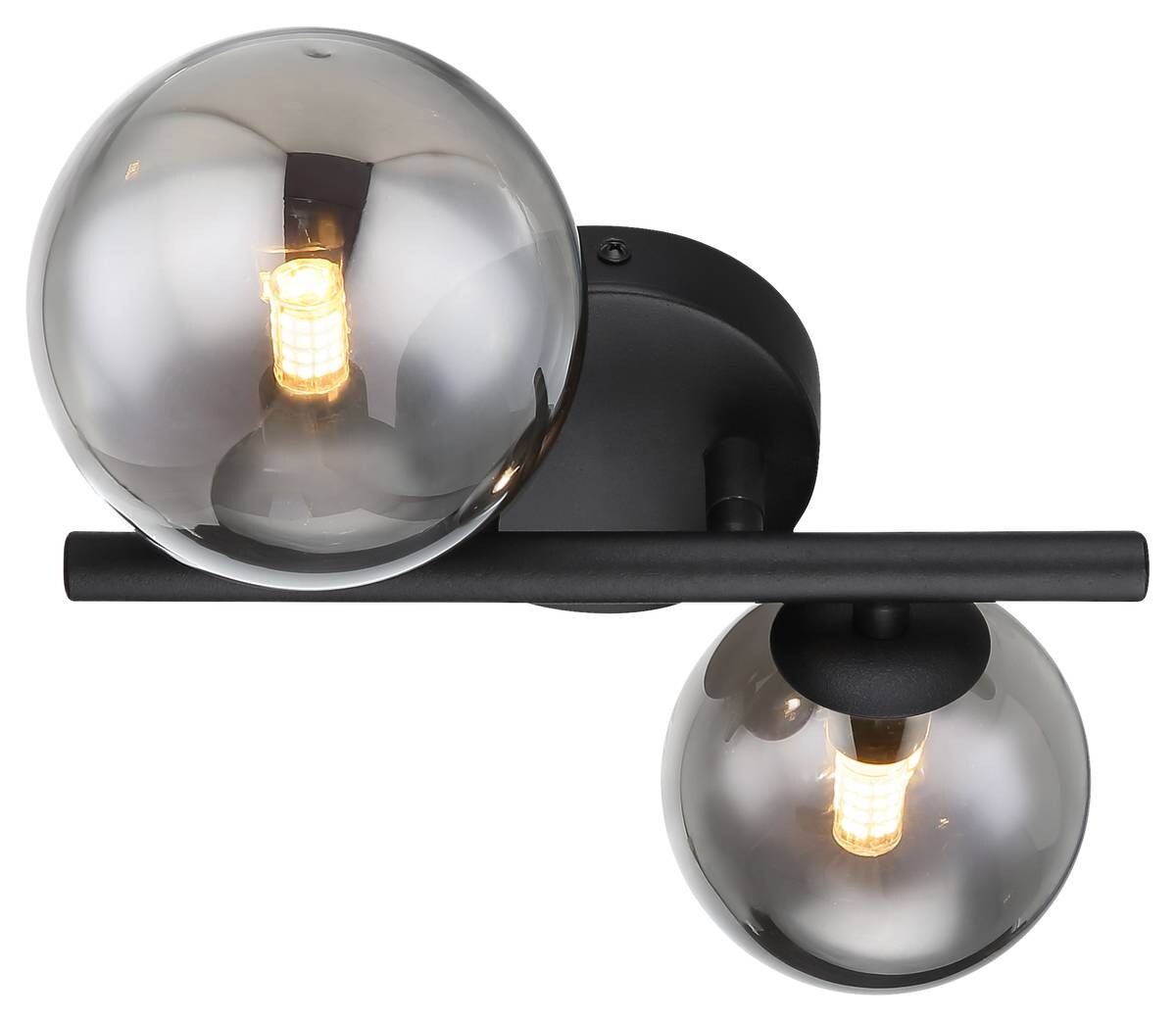 GLOBO Wandleuchte Riha schwarz Rauch Metall Glas B/H/L: ca. 25x12,5x24 cm G9 2 Brennstellen