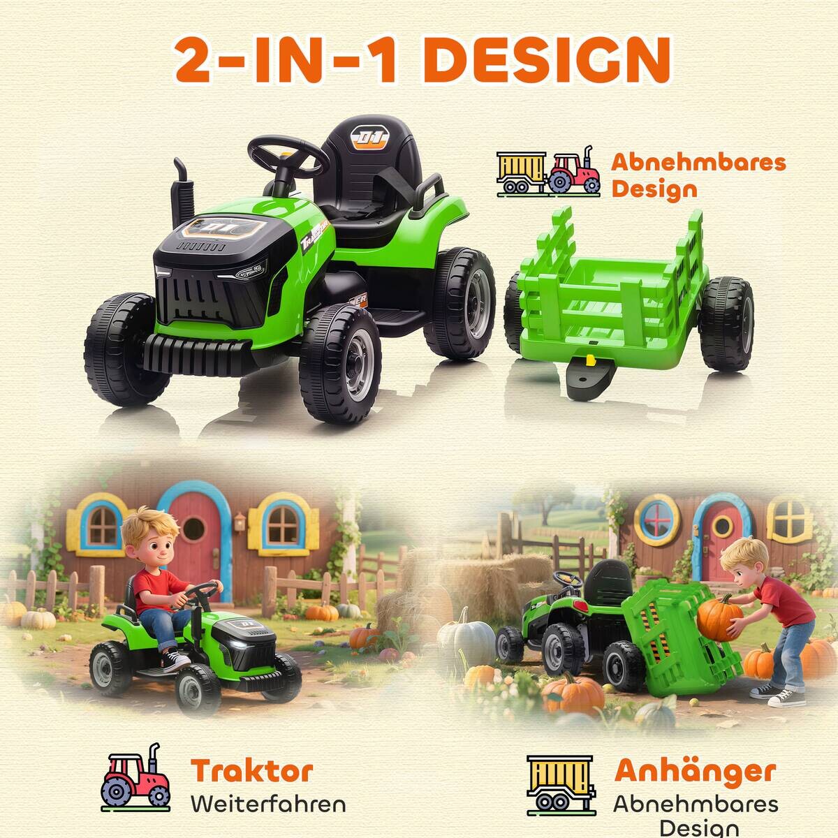 AIYAPLAY Elektrischer Traktor grün B/H/L: ca. 58x55x139 cm