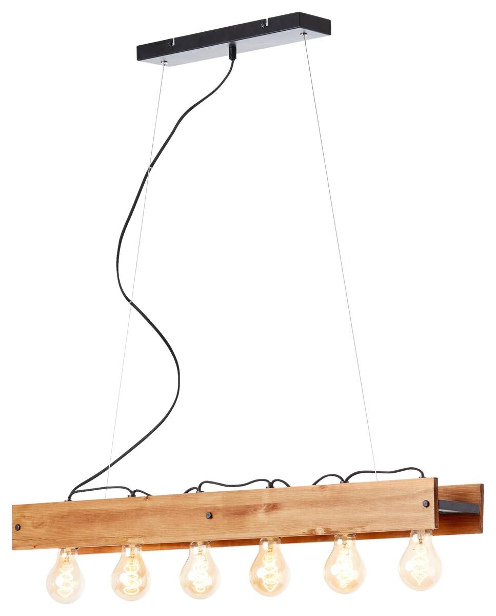 Brilliant Pendelleuchte Calandra 99452/76 schwarz Metall Holz B/H/L: ca. 90x150x13,5 cm E27 6 Brennstellen