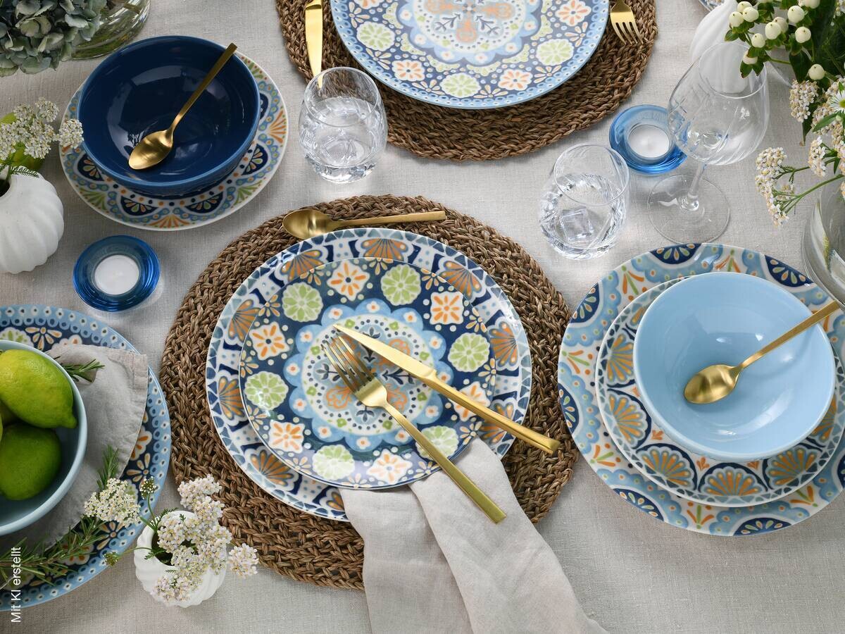 CreaTable Tafelservice blau Steinzeug 12 tlg.