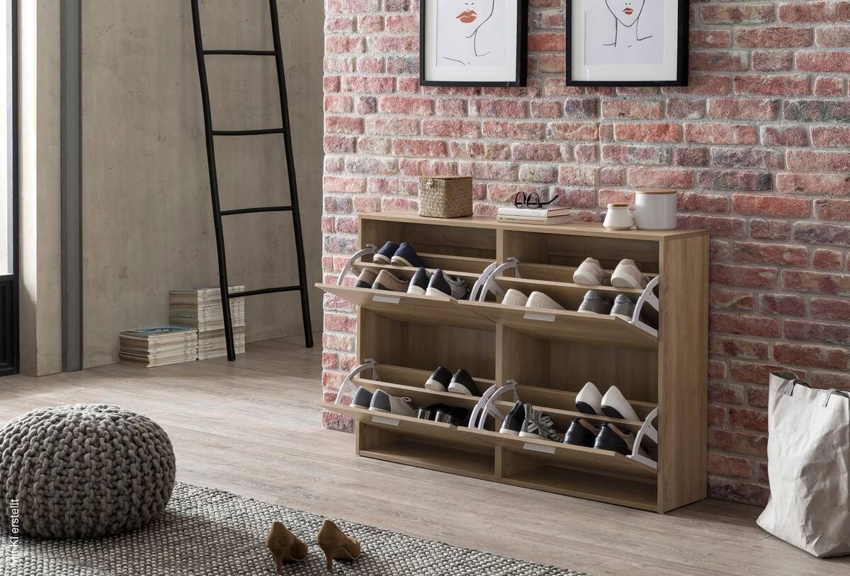 Schuhschrank Eiche Sonoma Nachbildung silber B/H/T: ca. 120x81x24 cm