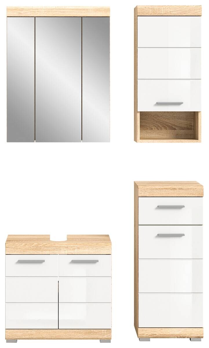 Badezimmer-Set LAMBADA Eiche Sonoma hell Nachbildung weiß Hochglanz B/H/T: ca. 112x191x34 cm