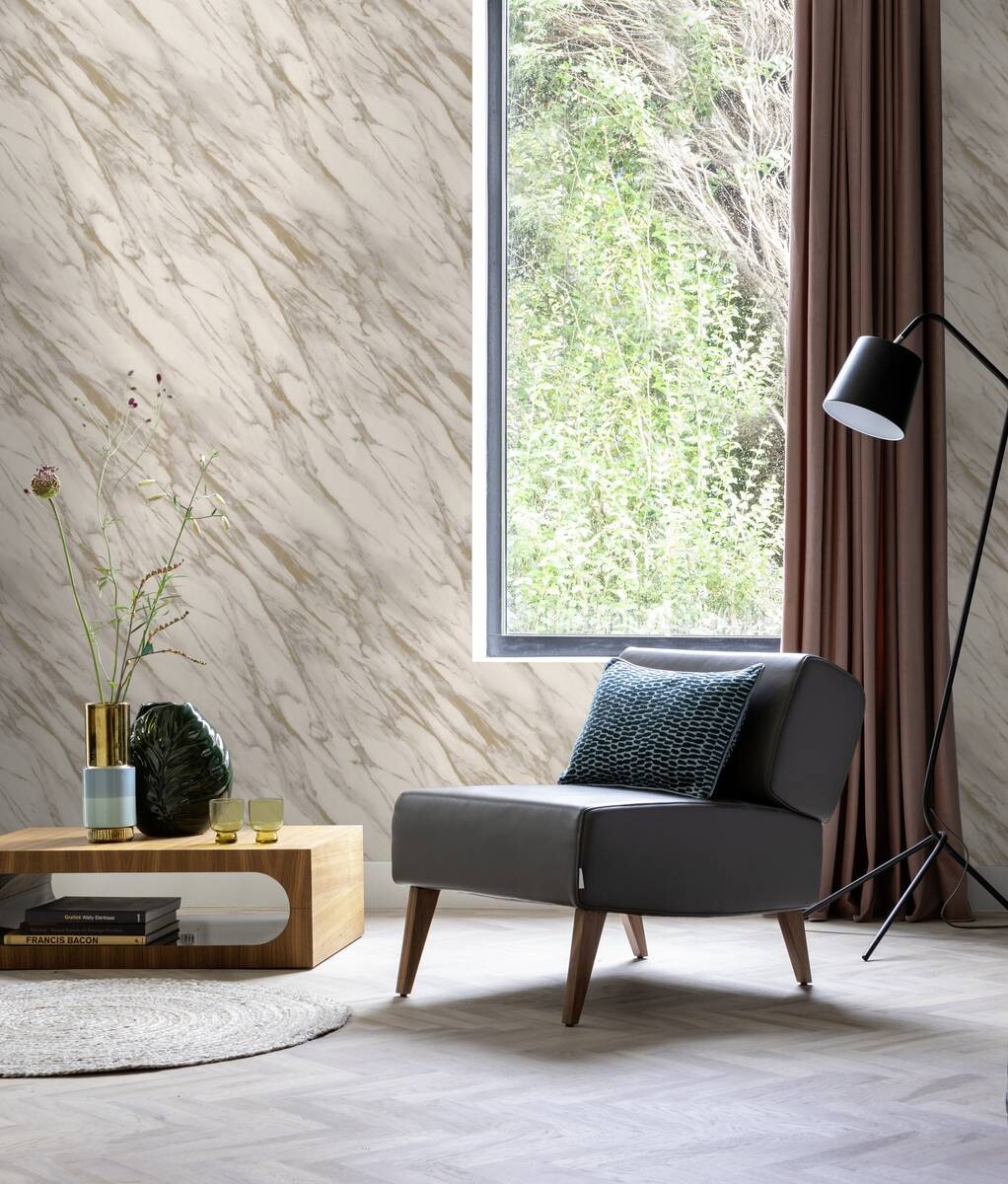 Rasch Papiertapete Marmoroptik beige gold B/L: ca. 53x1005 cm