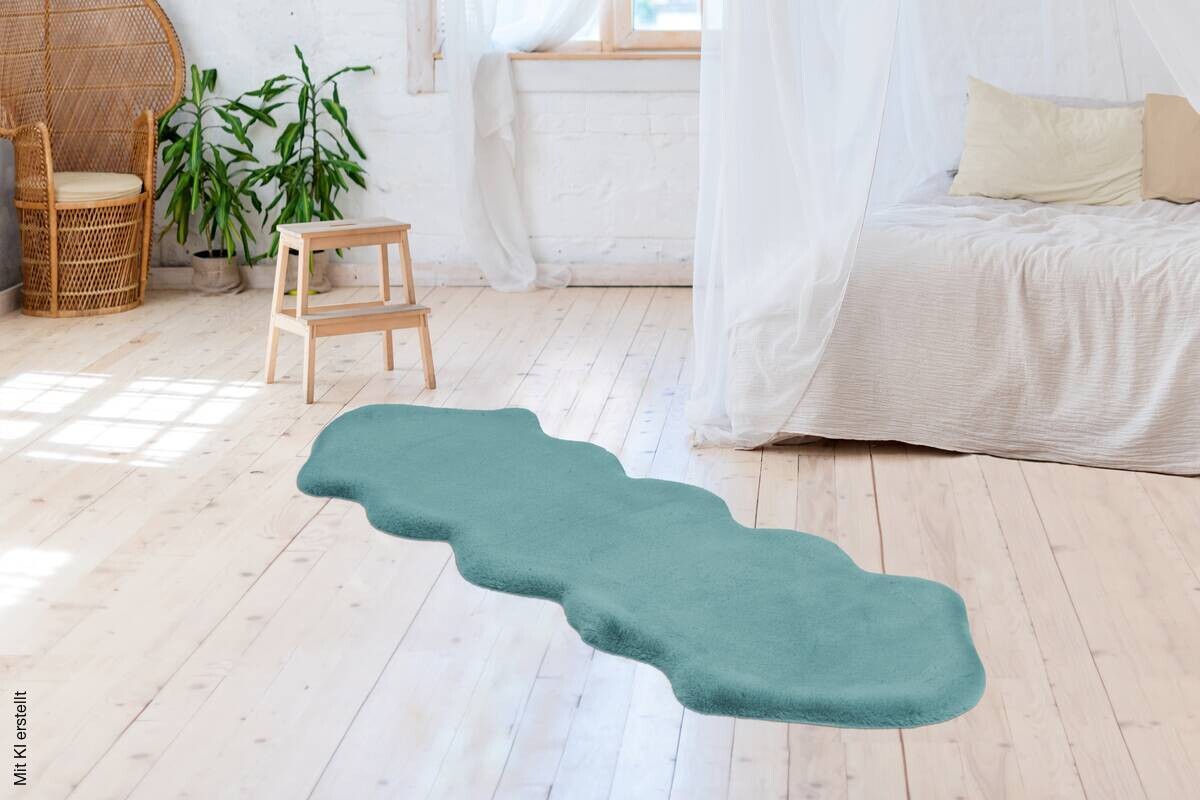 Arte Espina Hochflorteppich Rabbit Double Sheepskin 325 hellblau B/L: ca. 60x180 cm