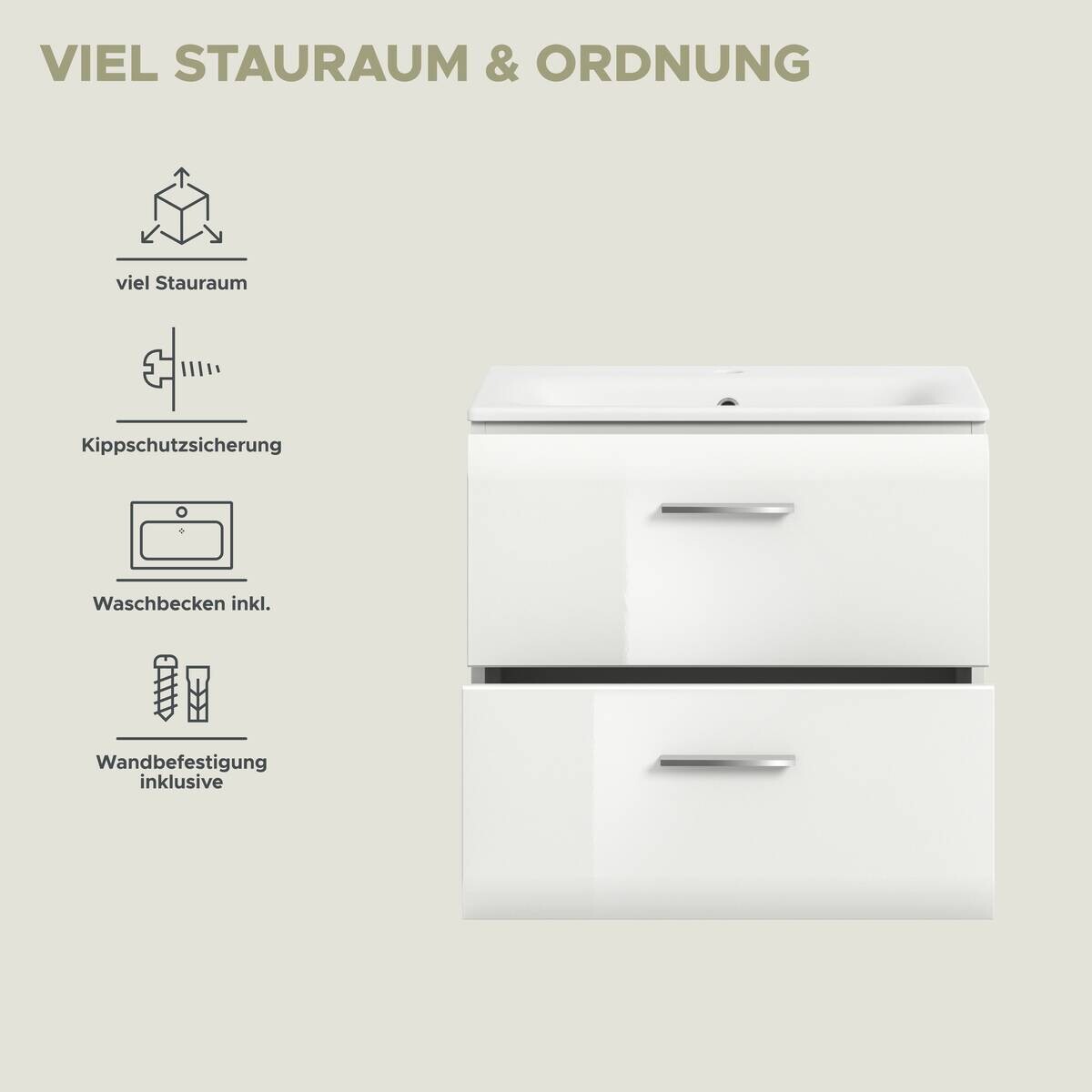 Waschplatz Ice weiß weiß Hochglanz B/H/T: ca. 60x55x46 cm