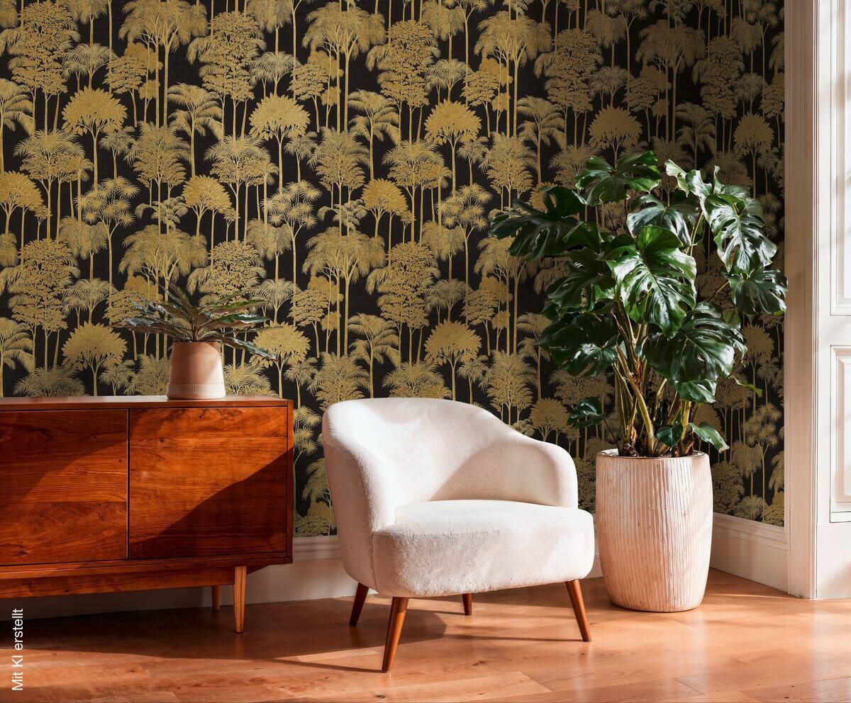 Vliestapete Dschungel gold schwarz B/L: ca. 53x1005 cm