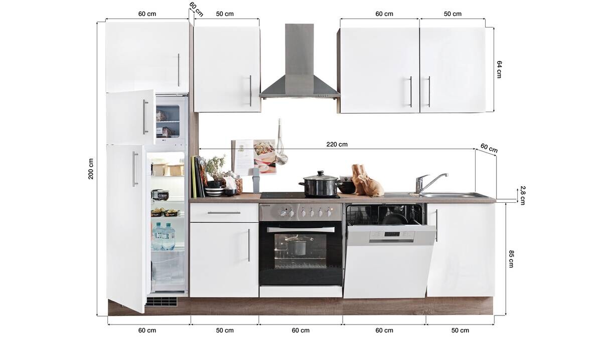 Küchenblock Judith weiß Lack Hochglanz B/H/T: ca. 280x212x60 cm