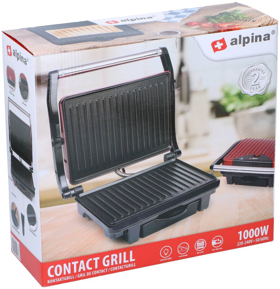 Kontaktgrill rot B/H/L: ca. 11,5x29,5x32,5 cm