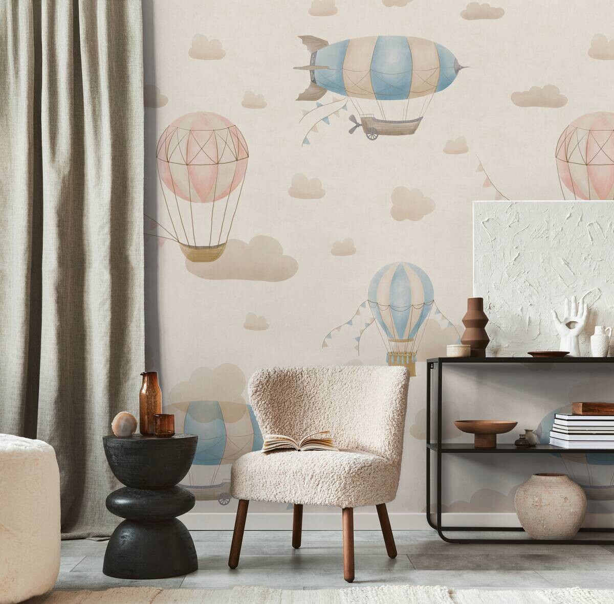 Livingwalls Fototapete Heißluftballon rosa creme blau B/L: ca. 280x159 cm