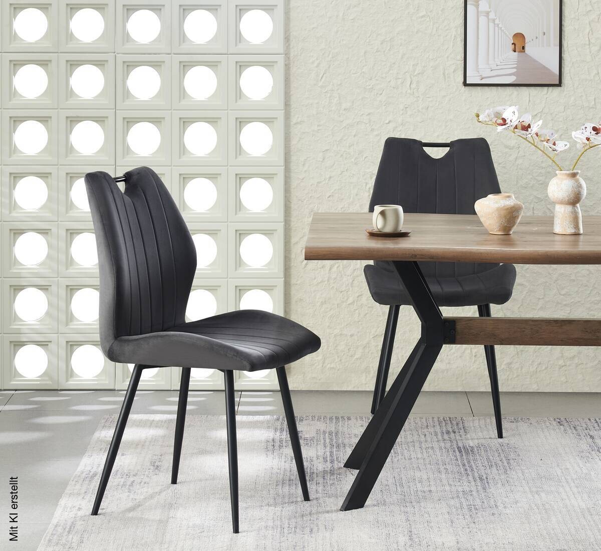 Stuhl CHRISTIN, 2er Set anthrazit Samt B/H/T: ca. 52x75x58 cm