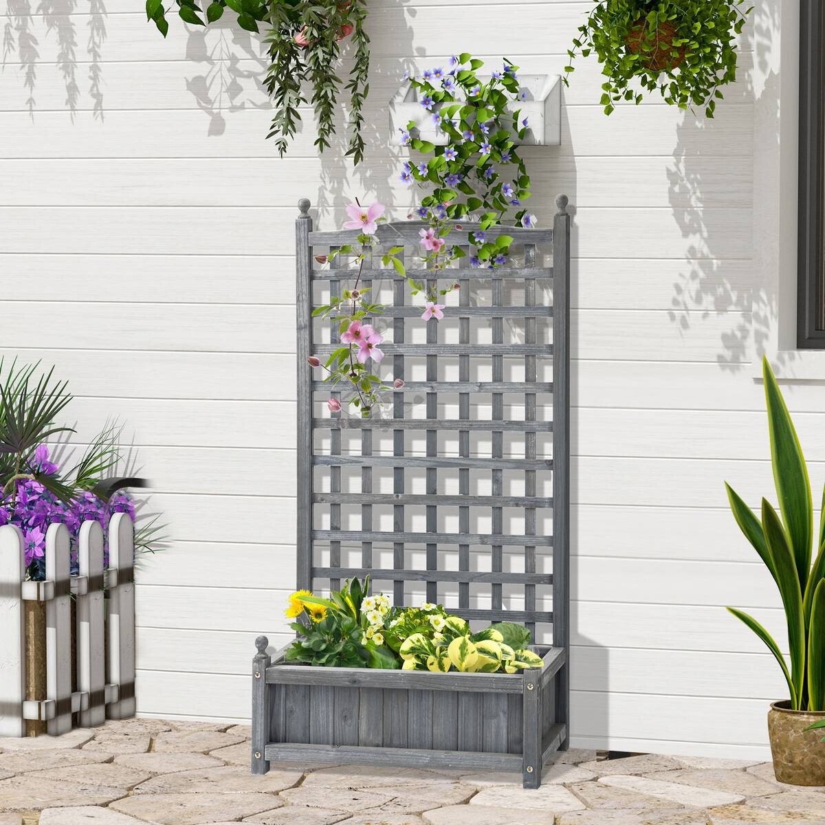 Outsunny Rankkasten im Spalierrahmen-Design hellgrau B/H/L: ca. 28x120x64 cm