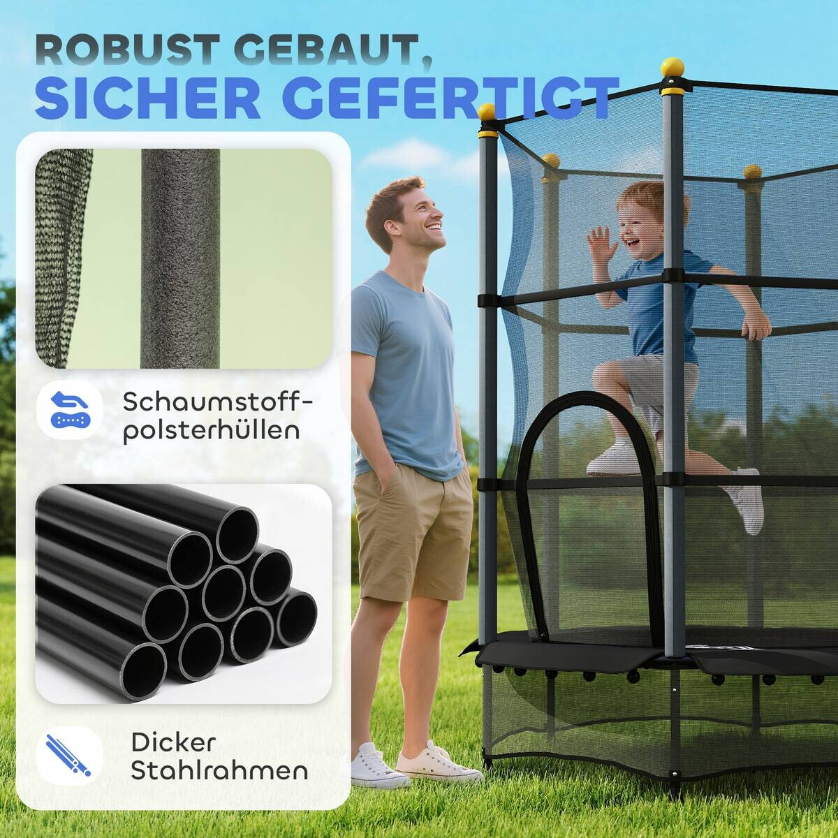 HOMCOM Kindertrampolin schwarz B/H/L: ca. 140x190x140 cm