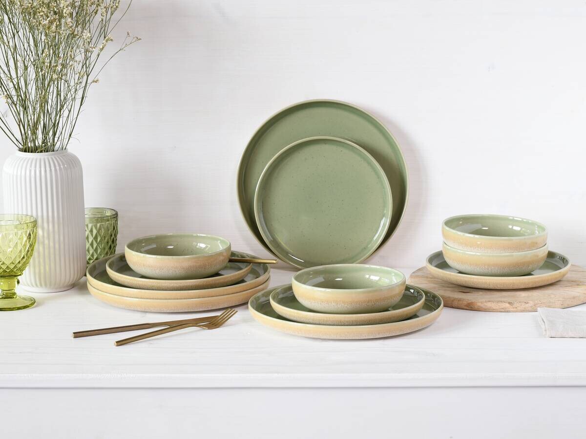 CreaTable Teller-Set Uno Romana grün Steinzeug