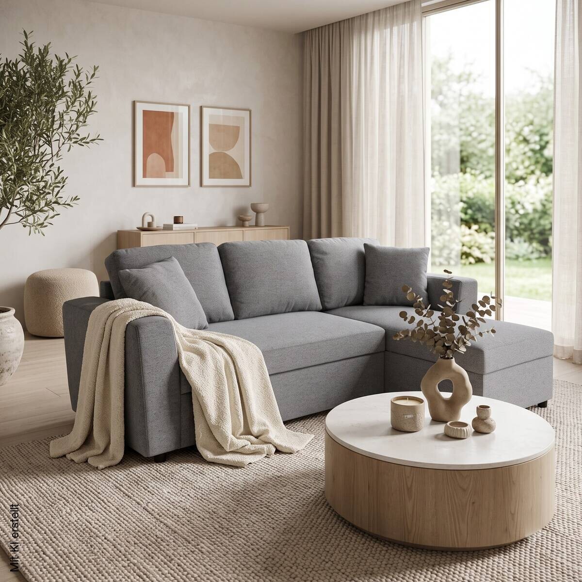 Ecksofa mit Bettfunktion und Bettkasten grau Webstoff B/H/T: ca. 234x86x144 cm
