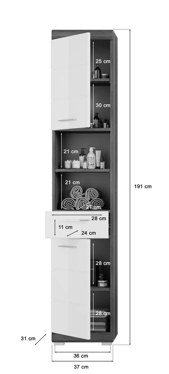 Badezimmer-Set Scout Rauchsilber Nachbildung weiß Hochglanz B/H/T: ca. 112x191x34 cm