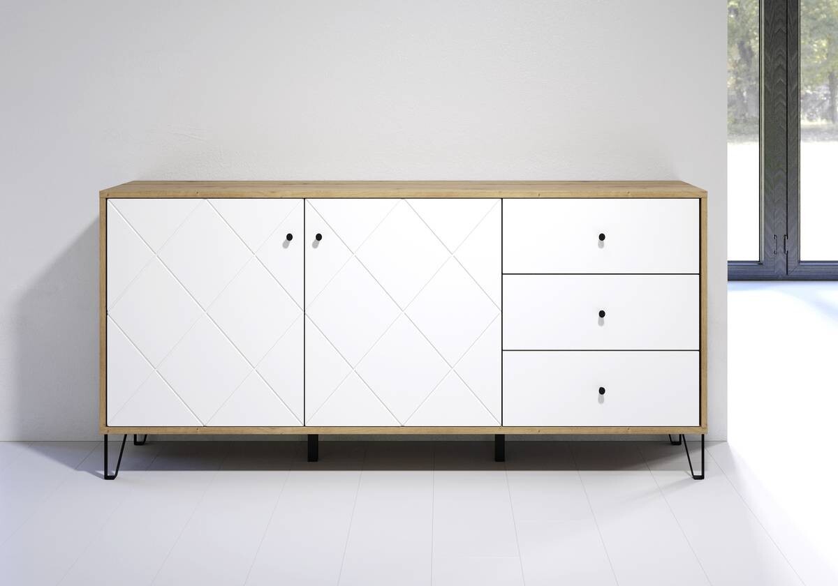 Sideboard Touch Eiche Artisan Nachbildung weiß matt B/H/T: ca. 183x76x40 cm