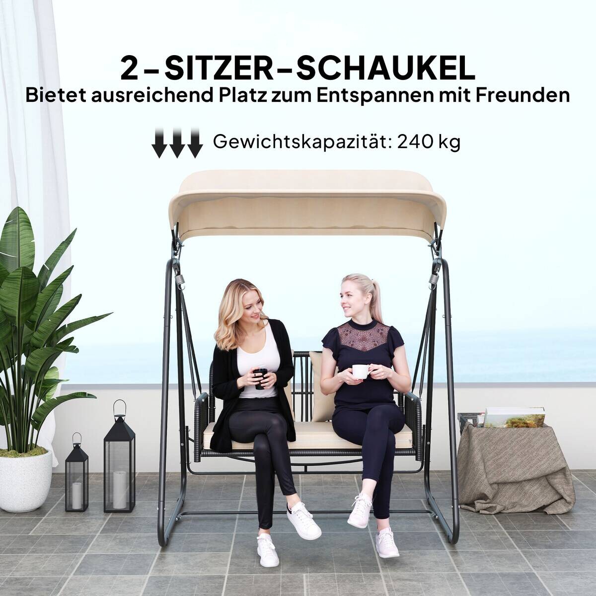 Outsunny Gartenschaukel khaki Polyester B/H/L: ca. 121x180x149 cm