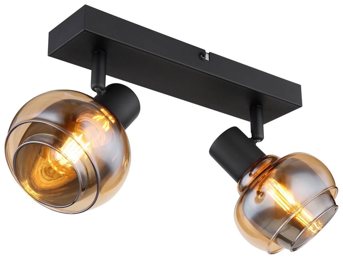 GLOBO Spot Tokki schwarz Rauch Metall Glas B/H/L: ca. 11x14x26 cm E14 2 Brennstellen