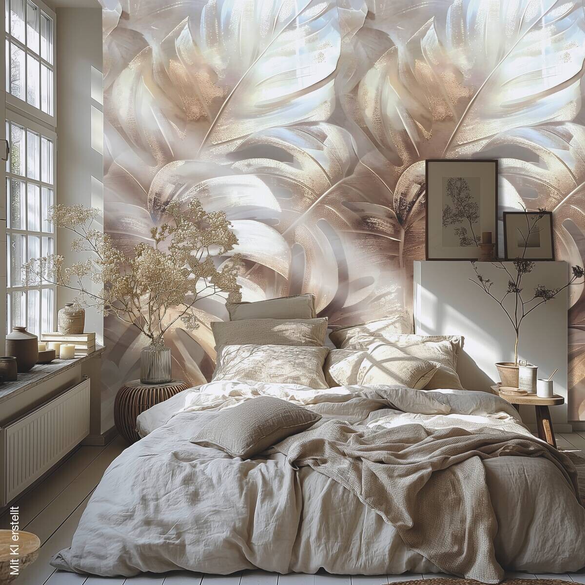 Livingwalls Fototapete Blätter creme beige B/L: ca. 280x159 cm metallic
