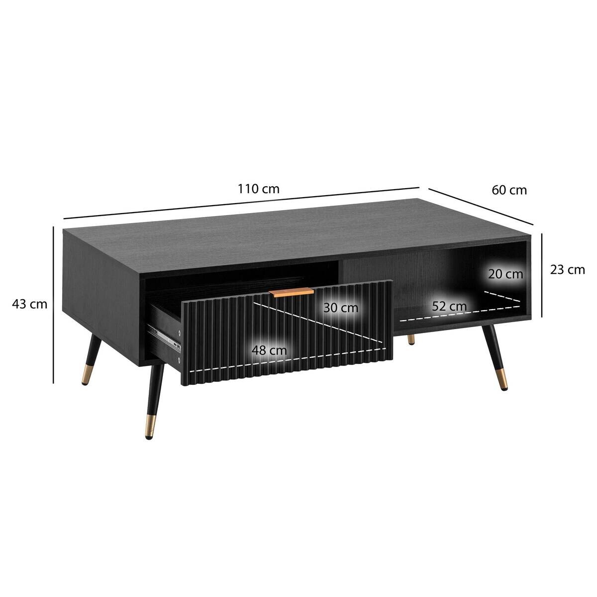 Wohnling Couchtisch schwarz B/H/T: ca. 110x43x60 cm